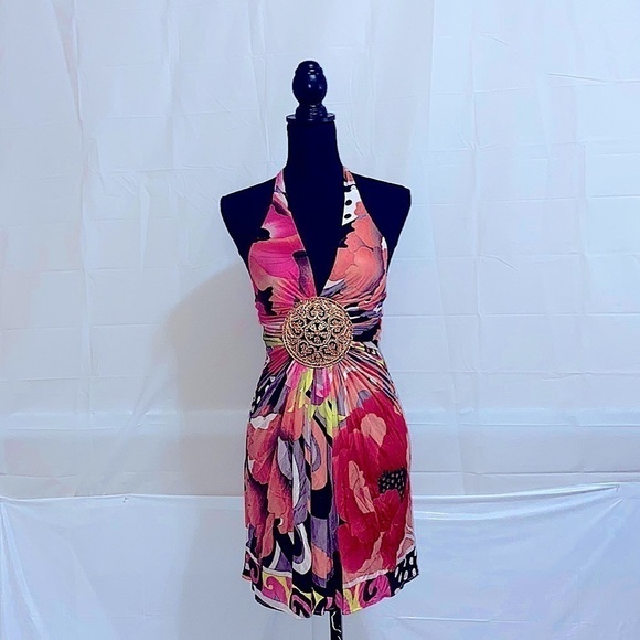 Sky 100% Silk Halter Top Cocktail Dress Size S - Picture 3 of 6